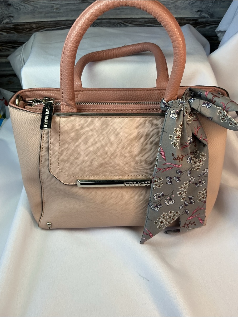 ★ Steve Madden Blush Pink Satchel Crossbody Purse Scarf Accent - Picture 2 of 11